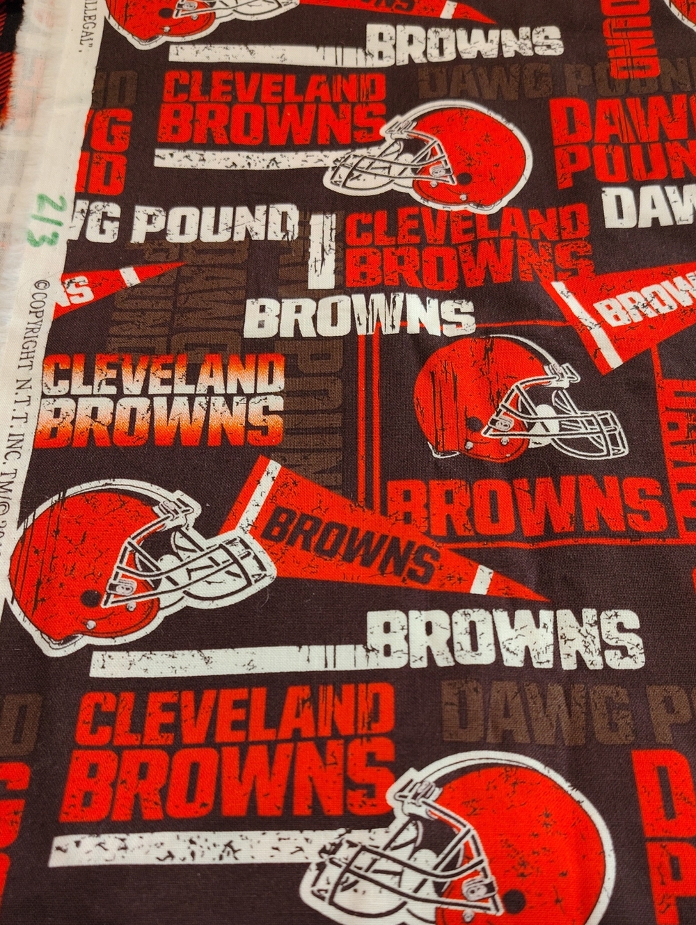 NFL Cleveland Browns Orange, Brown, White Team Logo Cotton Fabric 2/3 Yard